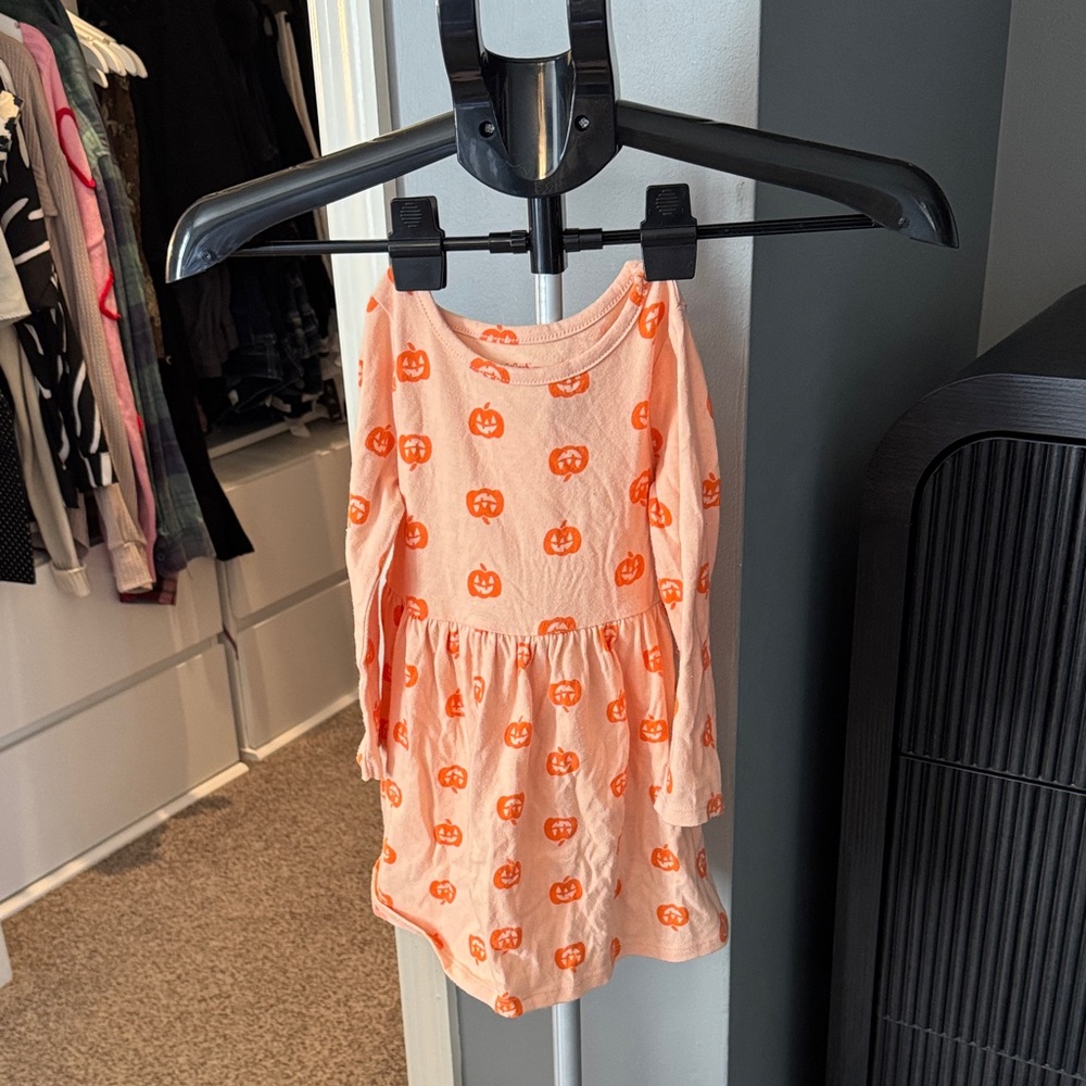 Toddler Pumpkin Print Long Sleeve Dress
